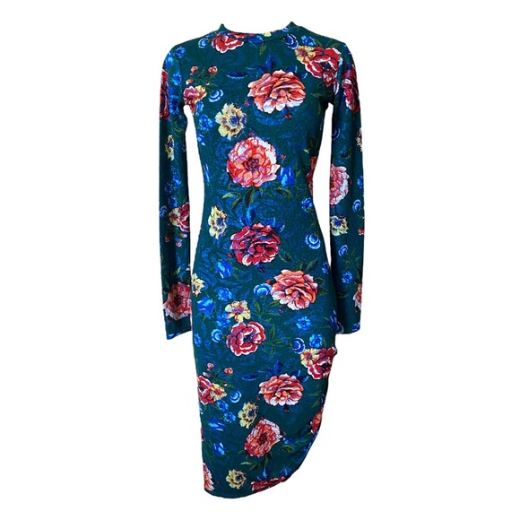 Zara Asymmetrical Floral Ruched Midi Dress | Women's Size Small - Picture 1 of 9